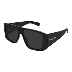 Saint Laurent Sunglasses Square Full Rim, Shiny Black Frame and Grey Lens